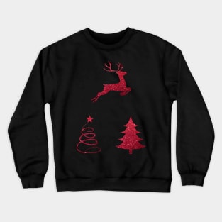 Red Faux Glitter Christmas Trees and Reindeer Pack Crewneck Sweatshirt